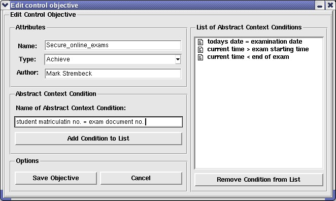 Control objective dialog