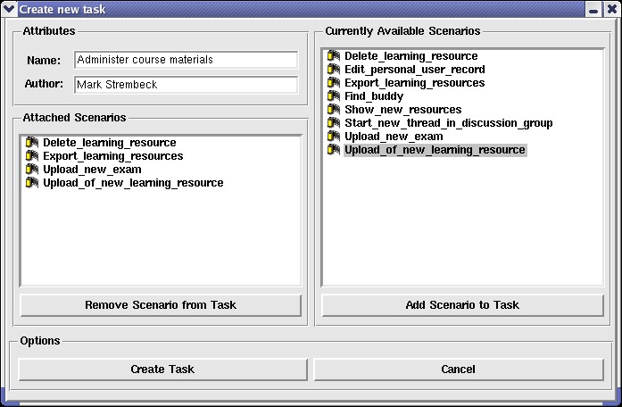 Task definition dialog